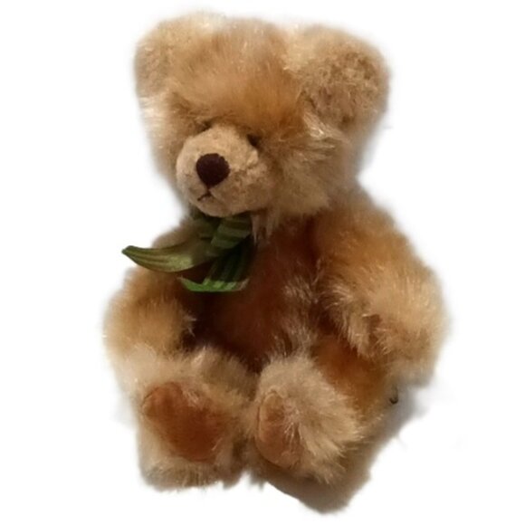 Russ Barrington Bear Silky Soft Curly Hair Plush 10‎ inches Retired w/ Green Bow - Picture 2 of 8